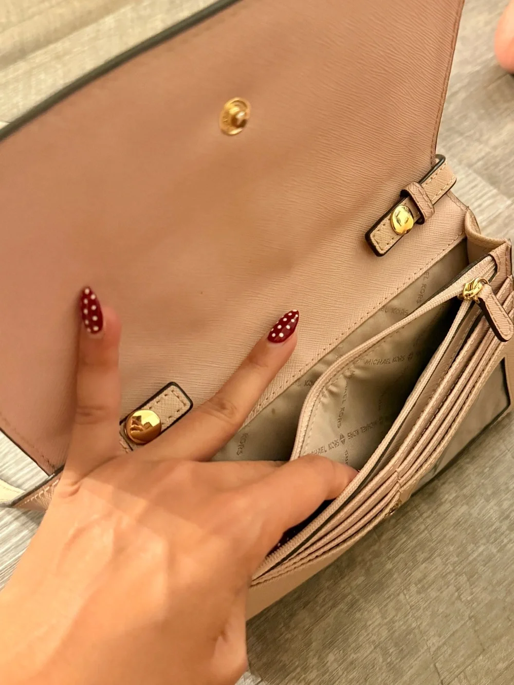 Michael Kors Pink Saffiano Crossbody Wallet with Gold Logo